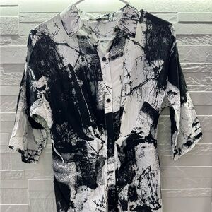 Abstract Black and White Button-Up Shirt